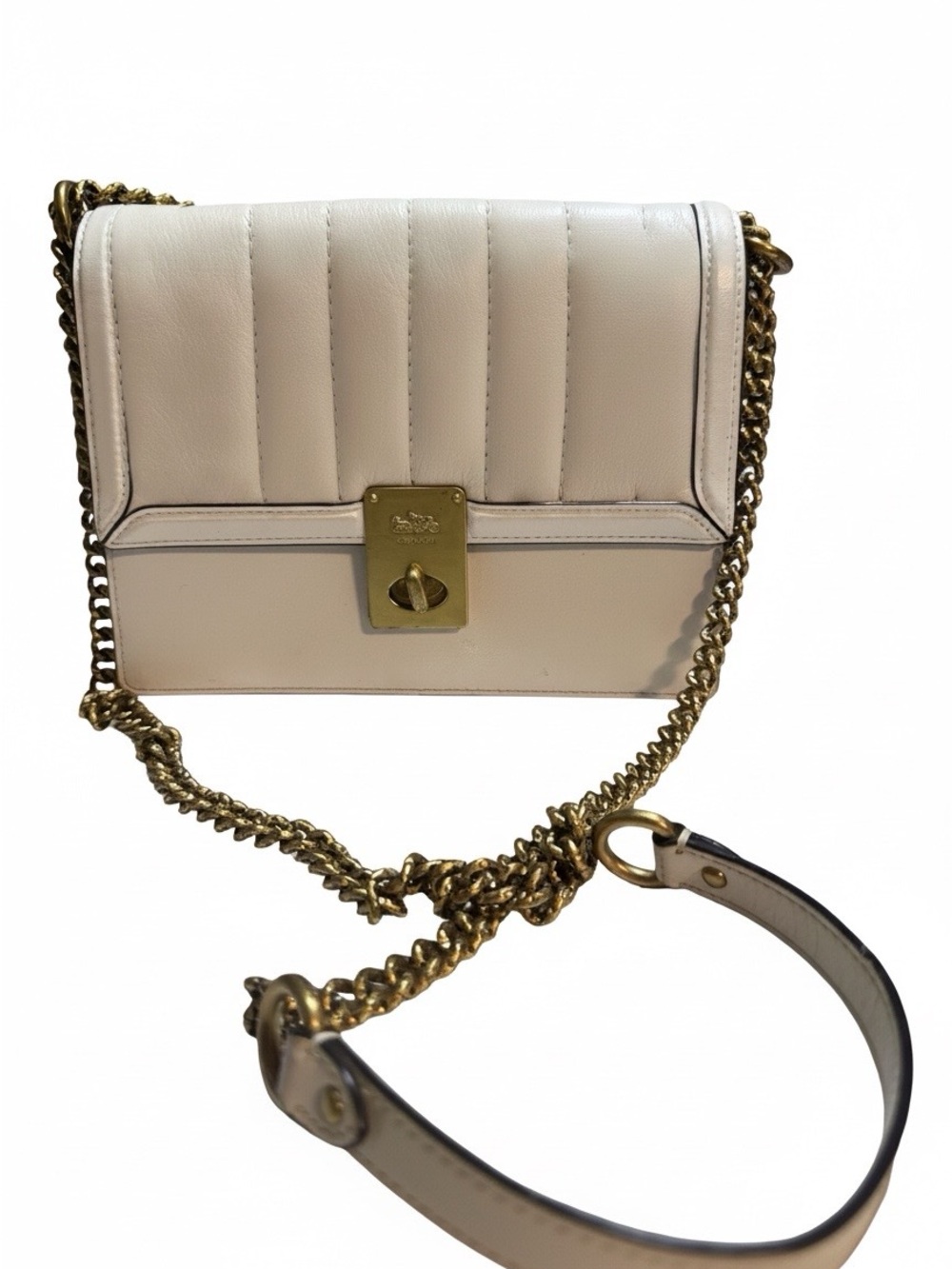 Coach Cream Quilted Leather Crossbody with Gold Chain